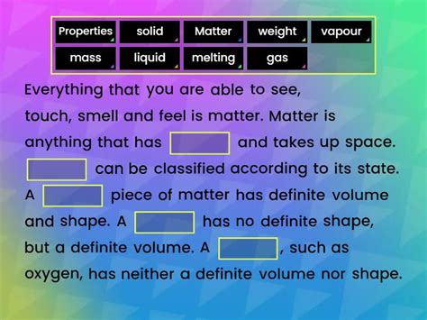 Solids, liquids, gases. Grade 3. 19.09 - Missing word