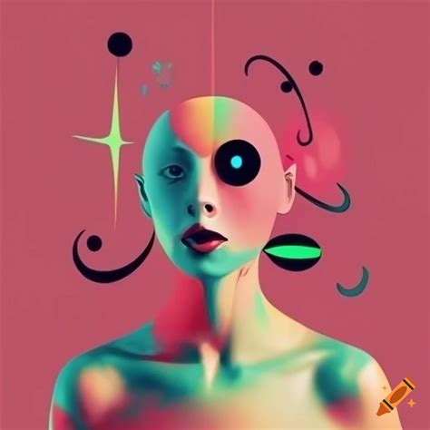Surrealistic image in mirror style, flat design with blurry shadows and transparent objects of ...