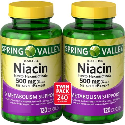 Spring Valley Flush-Free Niacin Inositol Hexanicotinate Capsules Twin ...