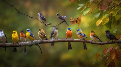 Group Of Different Colored Birds On A Branch Background, Picture Of Wv ...