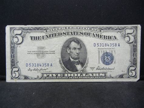 1953 A Five Dollar Silver Certificate