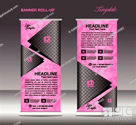 Pink Roll up banner template vector, banner design, stand, flyer design, polygon background ...