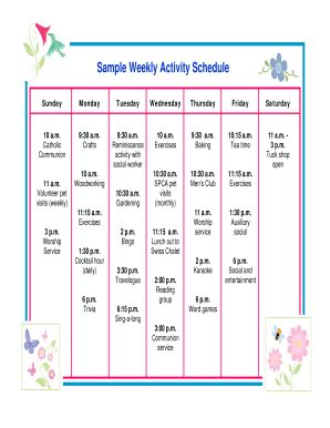 Sample Weekly Activity Schedule - Fill and Sign Printable Template Online