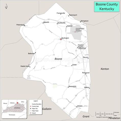 Map of Boone County, Kentucky showing cities, highways & important ...