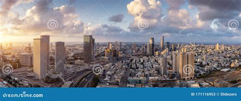 Tel Aviv Skyline at Sunset, Tel Aviv Cityscape Large Panorama at Sunset ...