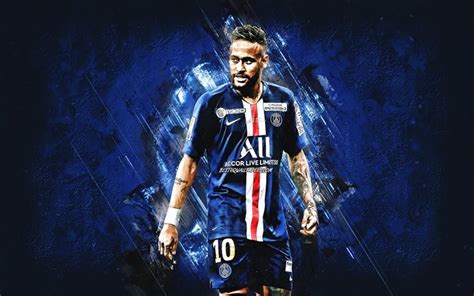 Download wallpapers Neymar, Paris Saint-Germain, Brazilian footballer, PSG, portrait, blue stone ...