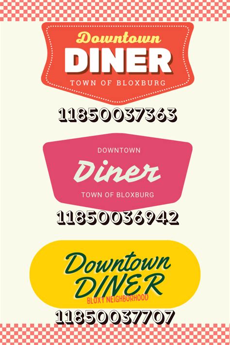 bloxburg roblox diner restaurant signs and logo decals (I have matching menus, check other posts ...