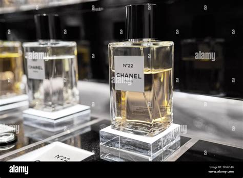 Female perfume Chanel No. 22 bottle closeup in store showcase ...