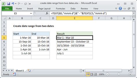 Excel formula: Create date range from two dates | Exceljet