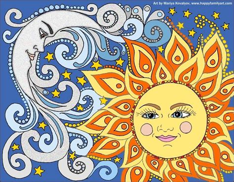 Sun & Moon ☾ Art by Mariya Kovalyov, www.happyfamilyart.com | Moon art, Moon stars art, Sun art