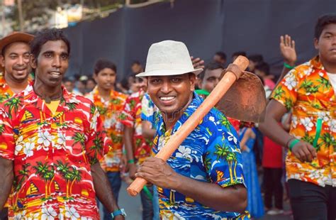 Happy People with Traditional Agricultural Tools Dancing on the ...