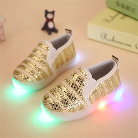 Hot Children Fashion LED Light Shoes Kids Girls Stripe Luminous ...