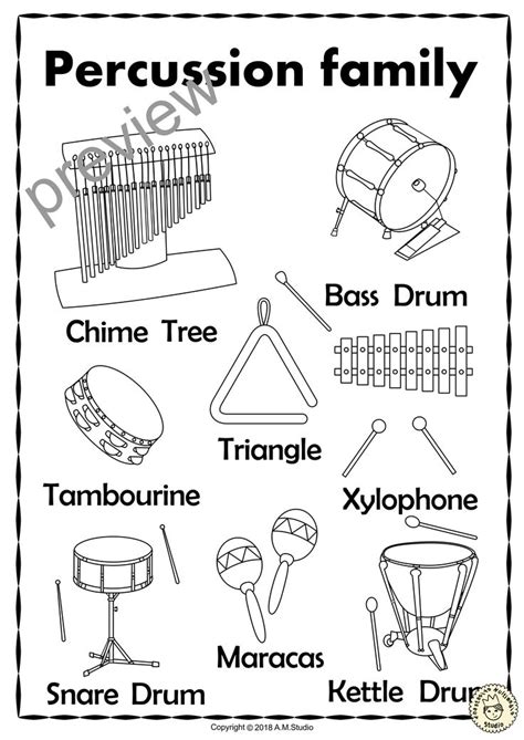 Percussion Family Line Puzzles & Coloring Pages | Learning music notes, Teaching music, Music ...