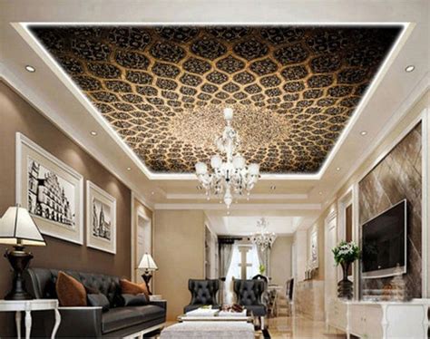 3D Brown Patterns CA403 Ceiling Wallpaper Removable Self Adhesive ...