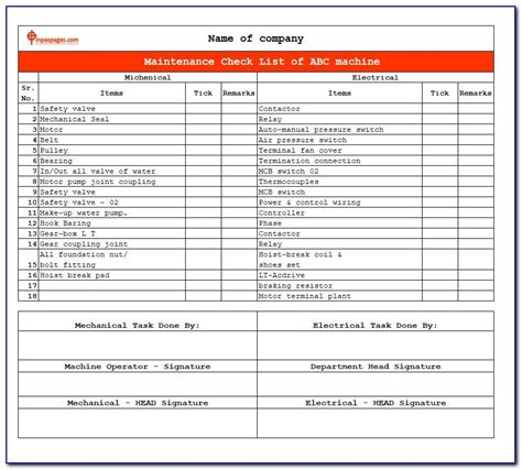 15 Machine Maintenance Checklist Template Sample Excel Templates - Vrogue