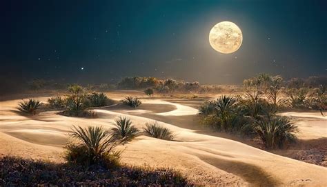 Premium Photo | Night desert with an oasis under the starry sky and ...