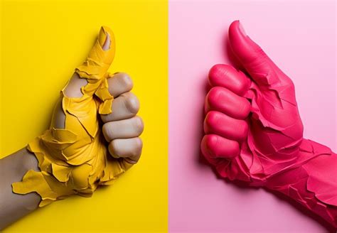 Premium Photo | Thumbs up sign with hand yellow and pink background