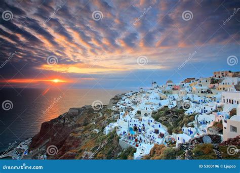 Sunset at Oia village stock photo. Image of holiday, island - 5300196