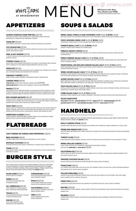 Menu at White Rose Bar & Grill at Bridgewater, York