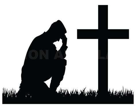 Soldier Kneeling Praying at Memorial Cross Svg Clipart Image, Cricut ...