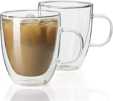 Sweese 4602 Glass Coffee Mugs - 12.5 oz Double Walled Insulated Mug Set with Handle, Perfect for ...