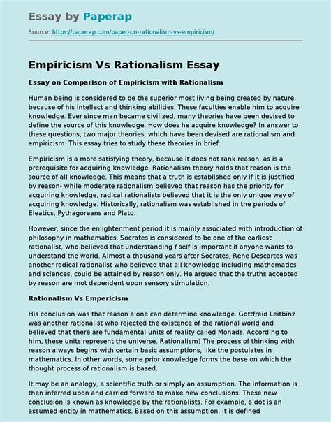 Empiricism Vs Rationalism Free Essay Example