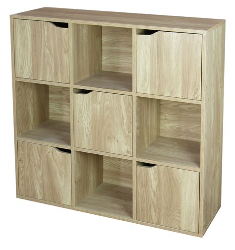 9 Cube Wood Storage Shelf with Doors, Natural - Walmart.com