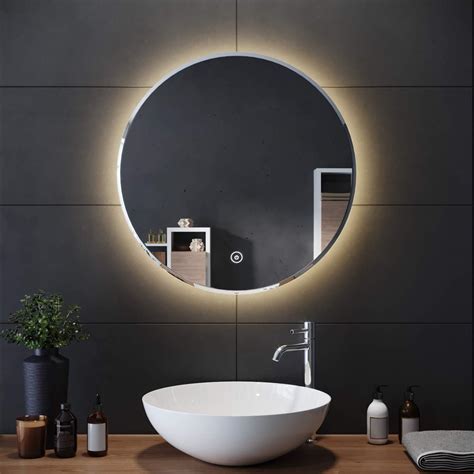 ELEGANT 600x600mm Round Illuminated LED Light Bathroom Mirror Backlit Makeup Mirror with Sensor ...