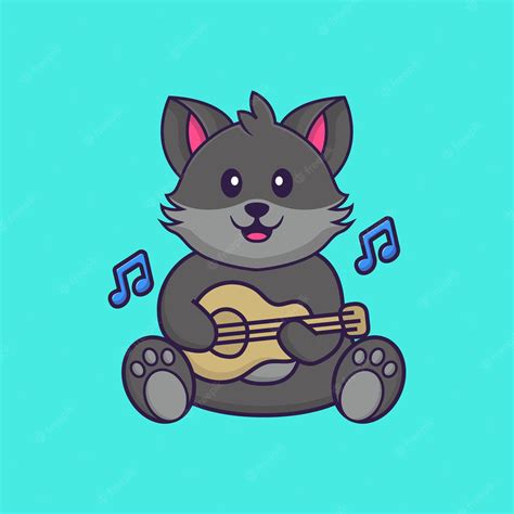 Premium Vector | Cute cat playing guitar animal cartoon concept isolated