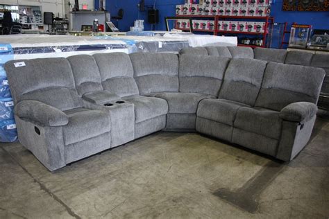 GREY RECLINING SECTIONAL SOFA WITH CONSOLE/CUP HOLDERS