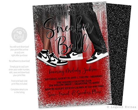 Sneaker ball invitations sneaker ball birthday party invitations sneaker birthday invitations ...