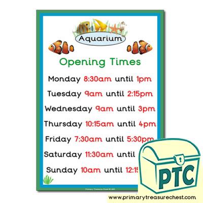 Role Play Aquarium Opening Times Poster (Quarter & Half Past Times ...