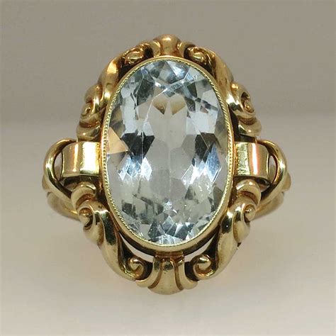 Retro Ornate 6ct Oval Aquamarine Ring 14k | Antique & Estate Jewelry | Jewelry Finds