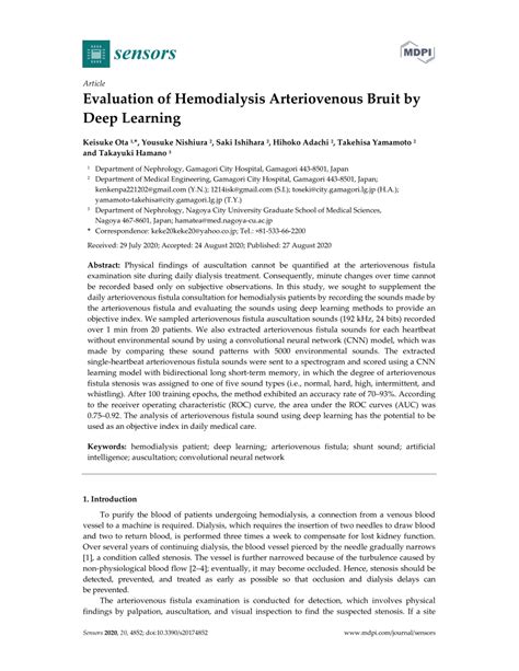 (PDF) Evaluation of Hemodialysis Arteriovenous Bruit by Deep Learning