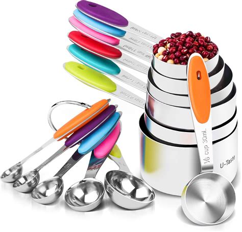 U-Taste Measuring Cups and Spoons Set, 12 Pcs 304 Stainless Steel 7 Measuring Cups + 5 Measuring ...