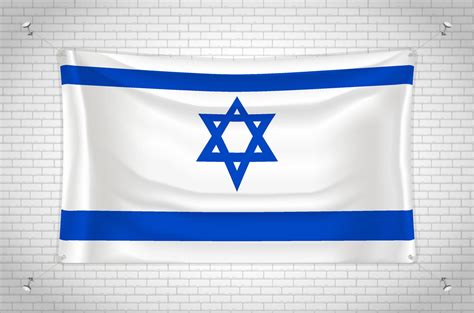 Israel flag hanging on brick wall. 3D drawing. Flag attached to the ...