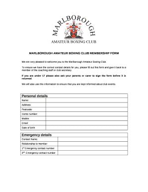 MARLBOROUGH AMATEUR BOXING CLUB MEMBERSHIP Doc Template | pdfFiller