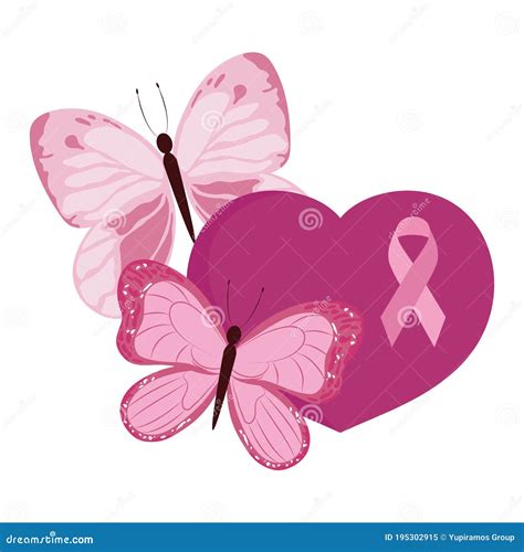 Conciencia Del Cáncer De Mama Lazo Rosado Del Corazón Y Mariposas ...