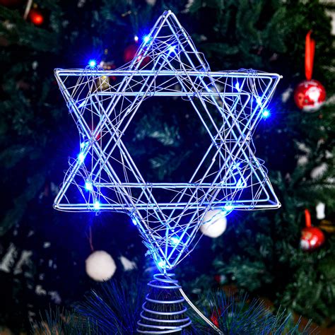 Buy Mudder 9.8 Inch Chanukah Star Christmas Tree Topper LED Rattan Star ...
