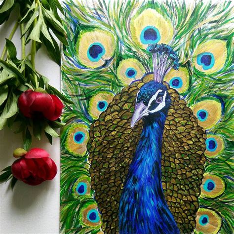 Peacock wall art original acrylic painting royal blue | Etsy
