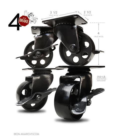 black casters with brakes, black casters with locks, bar cart casters with brakes — Iron Anarchy