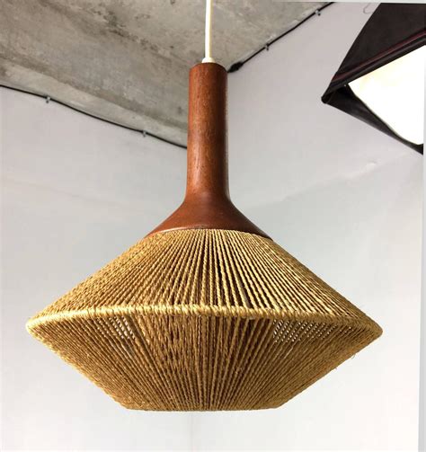 Mid-Century Modern Danish Pendant Light in Jute and Teak by Fog and Morup at 1stdibs