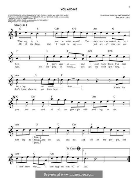 You and Me (Lifehouse) by J. Wade, J. Cole - sheet music on MusicaNeo