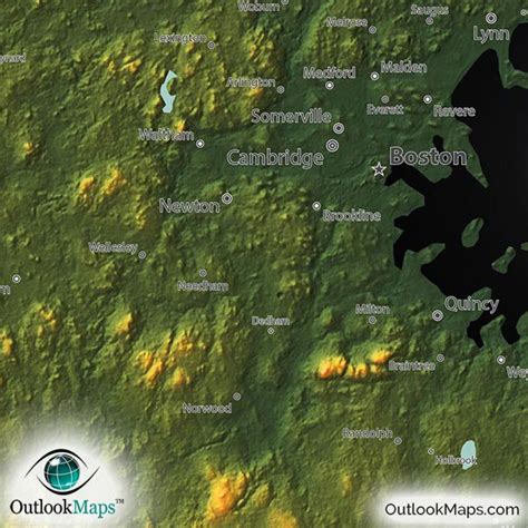 Massachusetts Map | Colorful 3D Topography of Natural Terrain