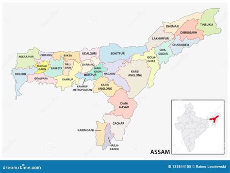 Administrative and Political Map of Indian State of Assam, India Stock Vector - Illustration of ...