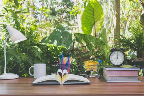 Office desk with nature background 1901515 Stock Photo at Vecteezy