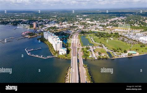 Cape Canaveral aerial view. Rocket launch SpaceX Falcon 9. Kennedy ...