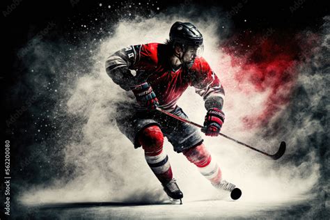 ice hockey player with stick in action. generative ai Stock ...