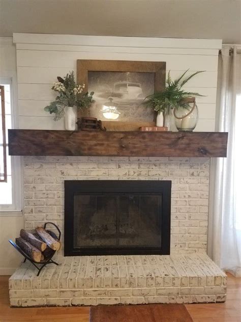 Beautiful shiplap, German smear, rustic beam DIY fireplace | Rustic ...