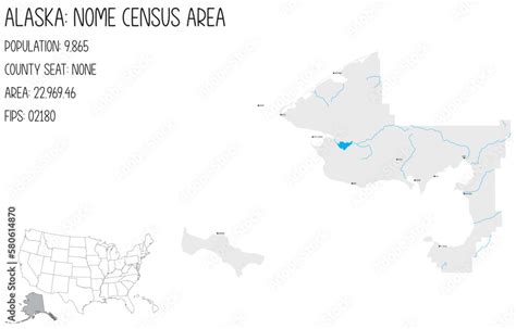 Large and detailed map of Nome Census Area in Alaska, USA. Stock Vector ...